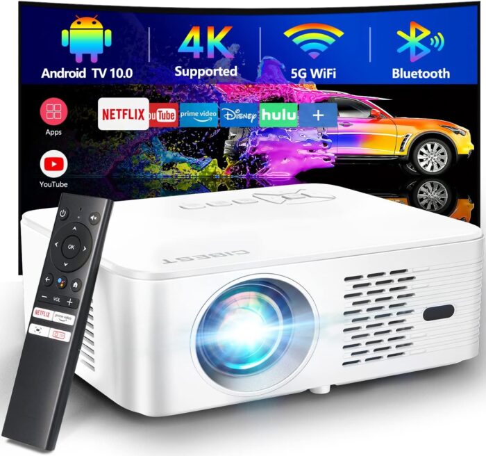 4K Support Android Tv 10.0 Projector 5G Wifi Bluetooth Native 1080P, Cibest FullSealed Optical Engine Home Movie Fhd Projector