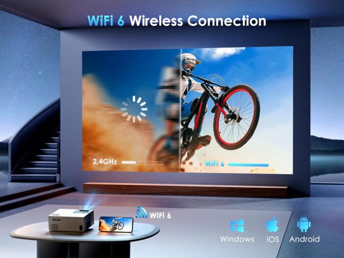 4K Projector With Wifi 6 And Bluetooth 5.3, 22000L Smart Movie Projector, Outdoor Phone Video Projector With 100 Screen, 50 Zoom - Image 3