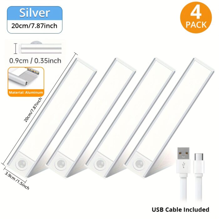[Motion Sensor Lights] 4/2pcs Motion Sensor Under Cabinet Lights | Wireless USB Rechargeable, 3 Color Temperatures, Indoor Closet Lights, Stick-On Magnetic Under-Counter Light Fixtures | For Kitchen Cabinet Wardrobe Cupboard Stairs, Available In 2pcs - Image 10
