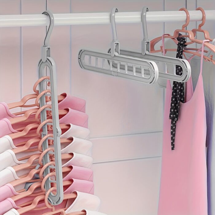 3pcs Space Saving Hangers, 9-Hole Plastic Foldable Design, Heavy-Duty Cascading Closet Organizer for Home, Dorm, Retail Display - Polished Finish, Closet Organizers And Storage - Image 12