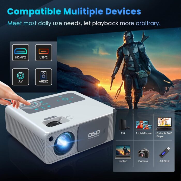 5G Wifi 1080P Projector 4K Supported Osq 800 Ansi Hd Outdoor Movie With Bluetooth, 4P ±50° Keystone, Zoom 50, 300'' Home Cinema - Image 6