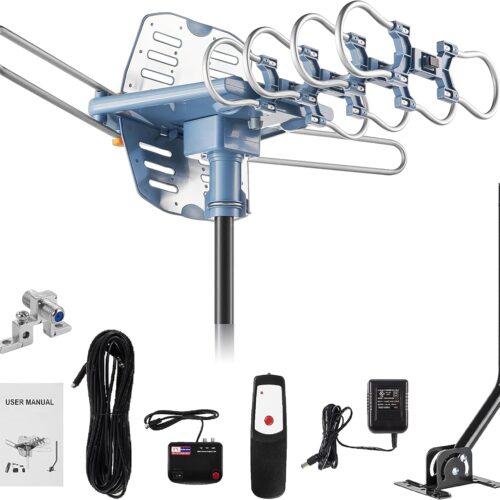 150 Miles Range Amplified Digital Outdoor Tv Antenna With Mount Pole 4K/1080P High Reception/ 60Feet Rg6 Coaxial Cable/Support
