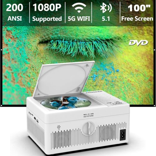 5G Wifi Bluetooth Projector Built In Dvd Player With Projector Screen, Full Hd Supported Mini Portable Dvd Projector, Outdoor