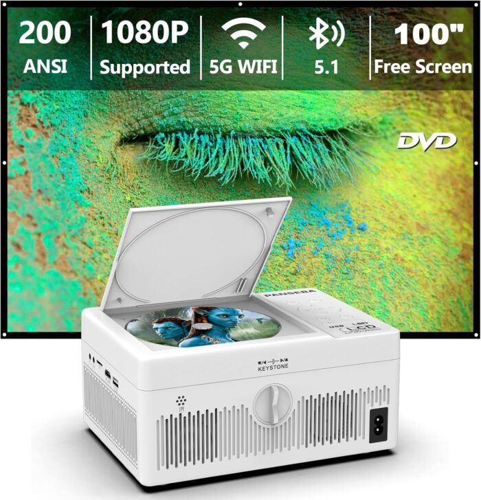 5G Wifi Bluetooth Projector Built In Dvd Player With Projector Screen, Full Hd Supported Mini Portable Dvd Projector, Outdoor