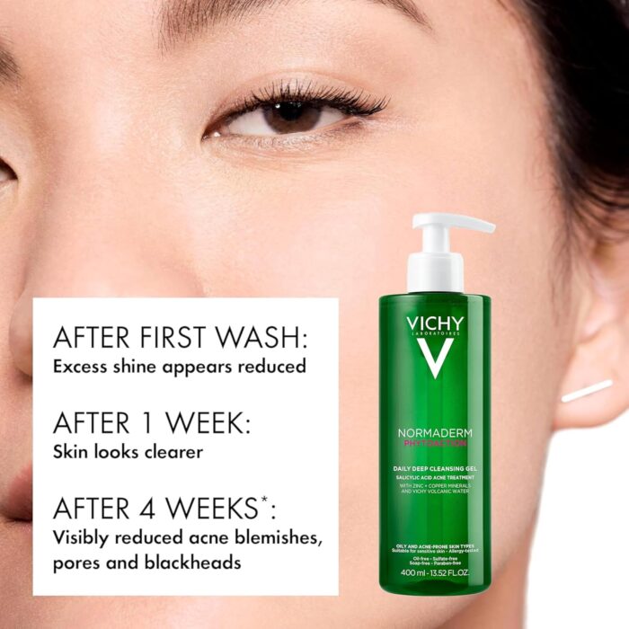 VICHY Normaderm Daily Acne Face Wash, Salicylic Acid Face Cleanser for Oily & Acne Prone Skin, Acne Cleanser that Clears Clogged Pores and Blackhead - Image 9