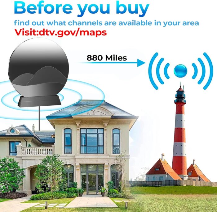 ed Digital Antenna For Tv,880+ Miles Range Tv Antenna For Smart Tv IndoorTv Antennas Outdoor, Antenna Support 8K 4K - Image 3