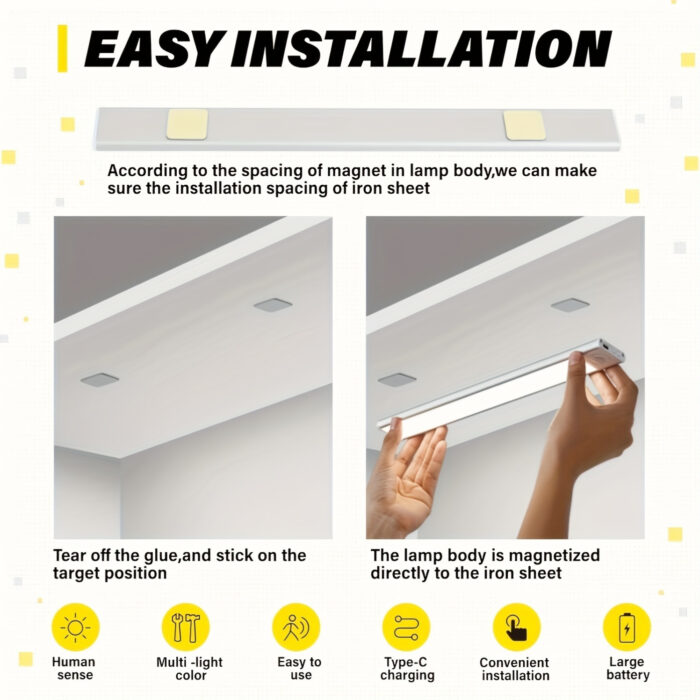 [Motion Sensor Lights] 4/2pcs Motion Sensor Under Cabinet Lights | Wireless USB Rechargeable, 3 Color Temperatures, Indoor Closet Lights, Stick-On Magnetic Under-Counter Light Fixtures | For Kitchen Cabinet Wardrobe Cupboard Stairs, Available In 2pcs - Image 17