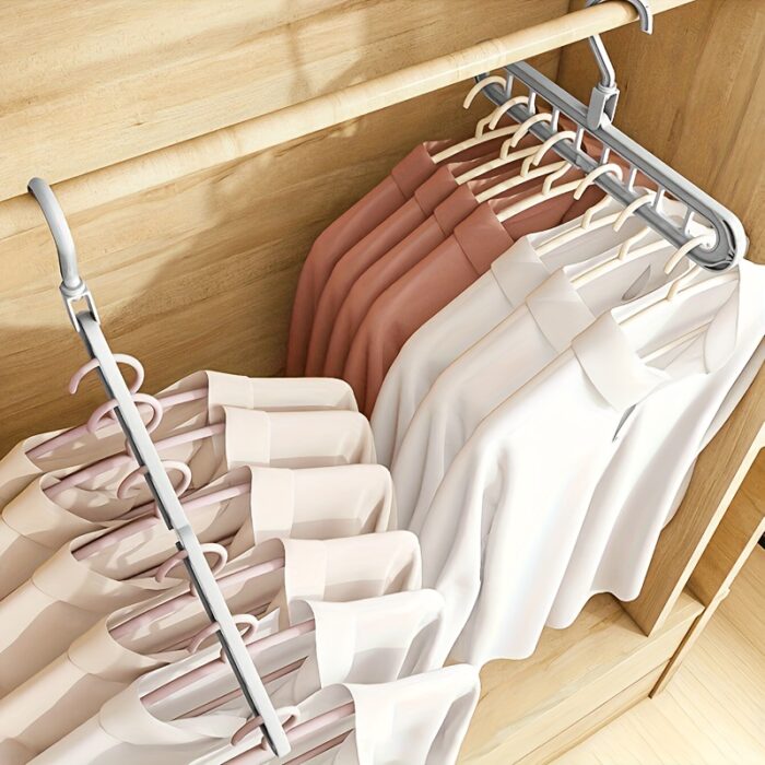 3pcs Space Saving Hangers, 9-Hole Plastic Foldable Design, Heavy-Duty Cascading Closet Organizer for Home, Dorm, Retail Display - Polished Finish, Closet Organizers And Storage - Image 8