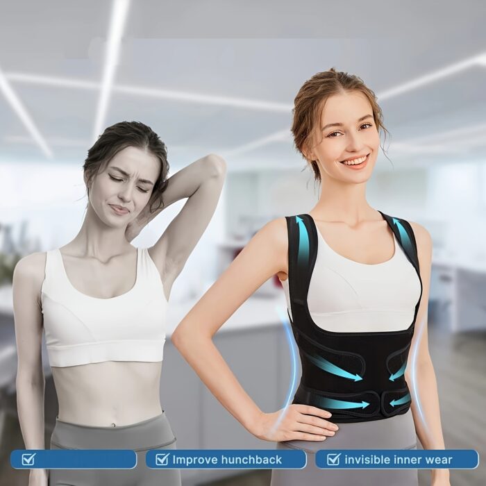 Back Brace Women And Men, Shoulder Training, Adjustable Full Back Support - Image 3
