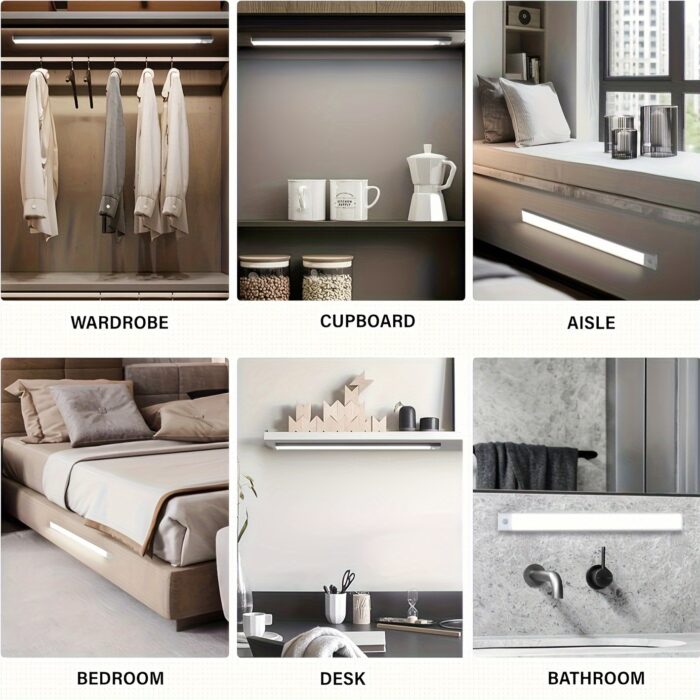 [Motion Sensor Lights] 4/2pcs Motion Sensor Under Cabinet Lights | Wireless USB Rechargeable, 3 Color Temperatures, Indoor Closet Lights, Stick-On Magnetic Under-Counter Light Fixtures | For Kitchen Cabinet Wardrobe Cupboard Stairs, Available In 2pcs - Image 9