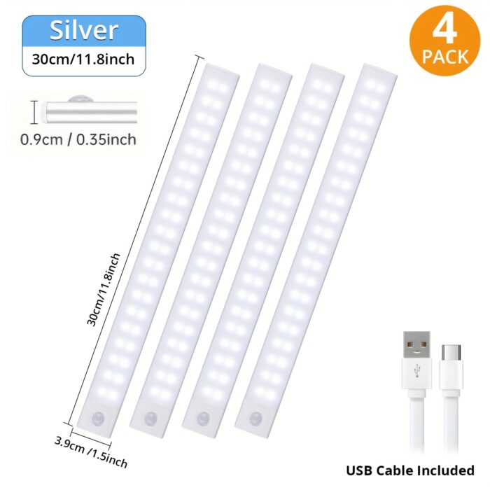 [Motion Sensor Lights] 4/2pcs Motion Sensor Under Cabinet Lights | Wireless USB Rechargeable, 3 Color Temperatures, Indoor Closet Lights, Stick-On Magnetic Under-Counter Light Fixtures | For Kitchen Cabinet Wardrobe Cupboard Stairs, Available In 2pcs - Image 18