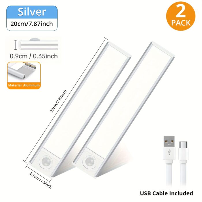 [Motion Sensor Lights] 4/2pcs Motion Sensor Under Cabinet Lights | Wireless USB Rechargeable, 3 Color Temperatures, Indoor Closet Lights, Stick-On Magnetic Under-Counter Light Fixtures | For Kitchen Cabinet Wardrobe Cupboard Stairs, Available In 2pcs - Image 4