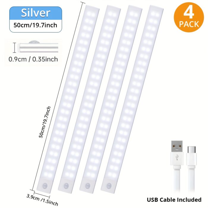 [Motion Sensor Lights] 4/2pcs Motion Sensor Under Cabinet Lights | Wireless USB Rechargeable, 3 Color Temperatures, Indoor Closet Lights, Stick-On Magnetic Under-Counter Light Fixtures | For Kitchen Cabinet Wardrobe Cupboard Stairs, Available In 2pcs - Image 20