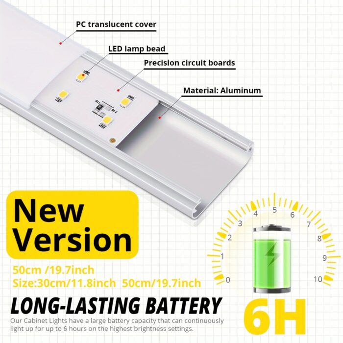 [Motion Sensor Lights] 4/2pcs Motion Sensor Under Cabinet Lights | Wireless USB Rechargeable, 3 Color Temperatures, Indoor Closet Lights, Stick-On Magnetic Under-Counter Light Fixtures | For Kitchen Cabinet Wardrobe Cupboard Stairs, Available In 2pcs - Image 19