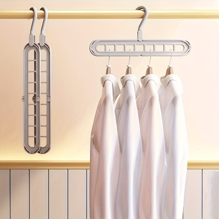 3pcs Space Saving Hangers, 9-Hole Plastic Foldable Design, Heavy-Duty Cascading Closet Organizer for Home, Dorm, Retail Display - Polished Finish, Closet Organizers And Storage - Image 3