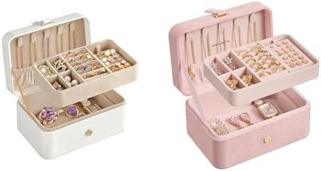 SONGMICS Jewelry Box, Travel Jewelry Case, Jewelry Box, Travel Jewelry Case, UJBC166W01 and UJBC166R02