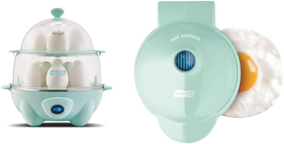 DASH Deluxe 12 Capacity Rapid Egg Cooker, Mini 4 Inch Round Griddle for Pancakes, Eggs & Snacks