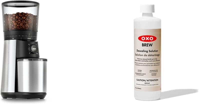 OXO Brew Conical Burr Coffee Grinder (Silver) and OXO BREW All-Natural Descaling Solution