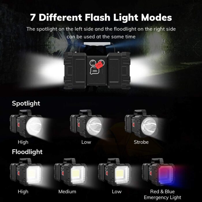 Bright Rechargeable Flashlight,JODK Portable Handheld Spotlight Searchlight 10000mAh 1200LM with 3+4 LED Lights Modes, High Lumen Waterproof Flashlight Portable with USB Output Power Bank for Outdoor - Image 2