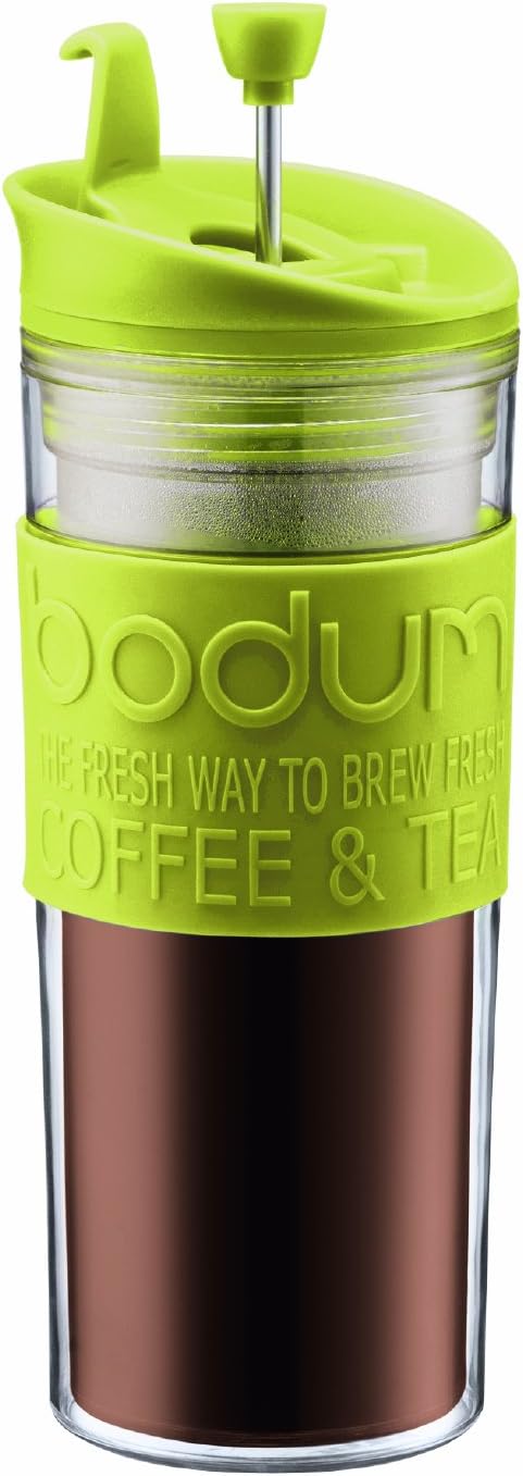 Bodum Travel Press, Vacuum Insulated, Stainless Steel Portable Coffee Maker and Tea Press, 15oz, Black