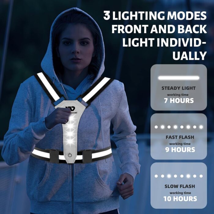 West Biking Running Vest Light - Led Running Reflective Gear for Walking at Night, High Visibility Night Rechargeable Light Up Running Vest, Adjustable Running Lights for Runners - Image 12