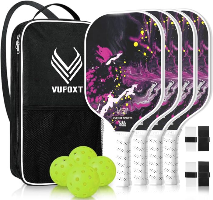 Pickleball Paddles Set of 2/4, USAPA Approved 99.99% Carbon Fiber Surface Pickleball Sets PP Honeycomb Core Pickleball Rackets, Lightweight Paddles with 4/6 Balls 1 Bag and Tapes for Beginners Medium - Image 7
