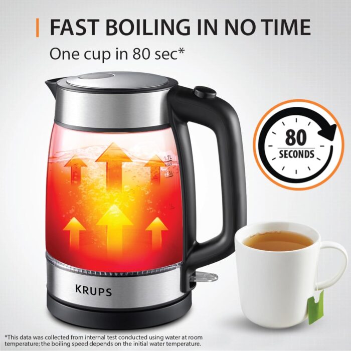 KRUPS Smart Temp Electric Kettle: 1.7L Capacity, 5 Precise Temperature Settings, Digital Display, Cool-Touch Exterior, Cordless Design for Tea and Coffee Lovers - Image 9