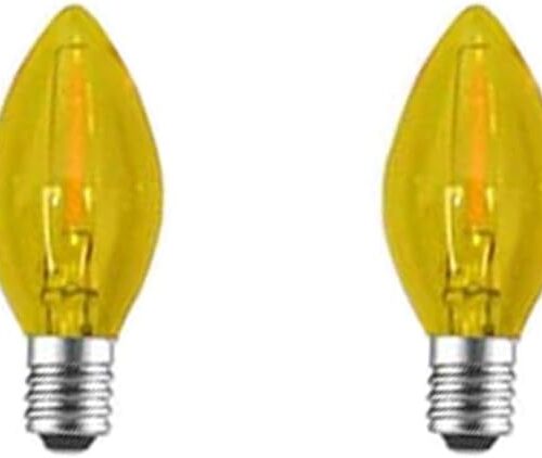 2 Pack C7 Yellow LED Replacement Christmas Light Bulbs,E12 Candelabra Base, Shatterproof Plastic, for Christmas Outdoor String Lights (Yellow)