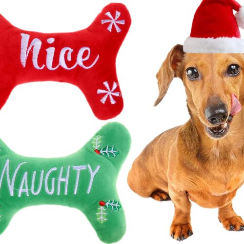 Bone Shape Dog Christmas Toy - 2 Pack Plush Puppy Squeaky Holiday Toys
