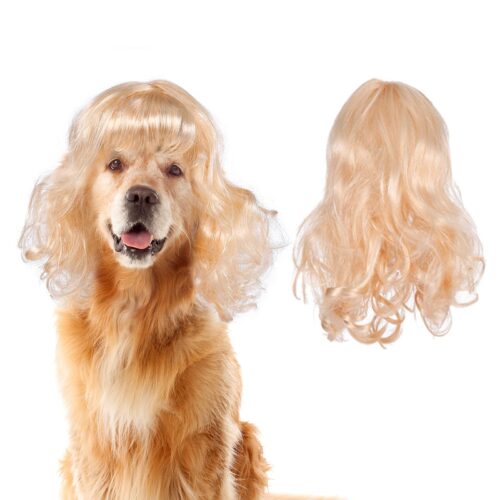 Dog Cat Cosplay Wig Long Blonde Curly Hair With Adjustable Elastic Bands Pet Wigs For Halloween, Christmas, Festivals, Pet Cosplay Costumes Accessories For Dog Cat (Blond)