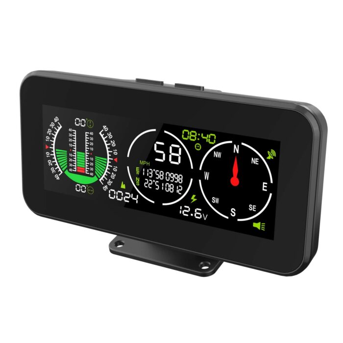 M60 Car Inclinometer for for Off-Road SUV Vehicles, MPH KMH GPS Speedometer with Compass, Multifunctional Digital HUD Level Tilt Gauge Angle Slope Meter with Coordinate Display