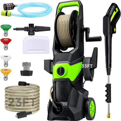 Electric Pressure Washer, 2.5 GPM High Power Washer with 4 Nozzles Set & Foam Cannon, Power Washer for Driveways, Cars, Fences, Decks, Patios, and Outdoor Cleaning