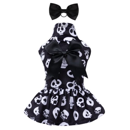 Cutebone Turtleneck Dog Velvet Dress Puppy Skirt Costume Pet Clothes Cat Apparel With Bow Hair Rope For Small Dogs Cvd11Xxs
