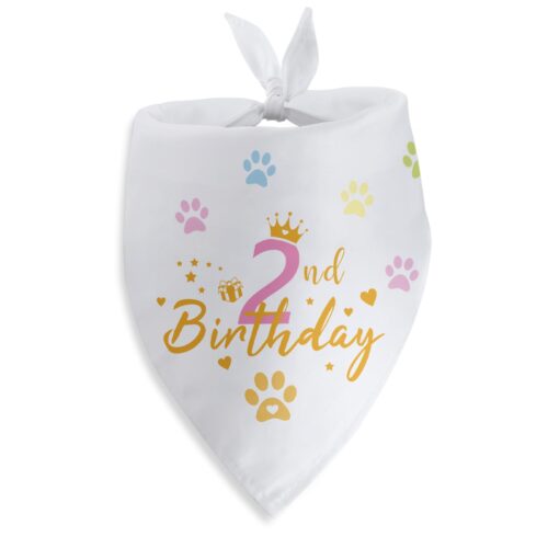 Dog 2Nd Birthday Dog Bandana Puppy Bandanas 2Nd Birthday Happy Birthday Dog Bandana Dog Birthday Party Photo Prop Pet Scarf Accessories For Dog Lovers Gifts
