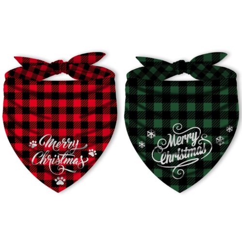Christmas Dog Bandanas 2 Pac, Christmas Bandanas For Dogs, Dog Christmas Outfit Washable Triangle Pet Scarfs Dog Bibs, Double Sided Pet Bandanas For Small Medium Large Dogs