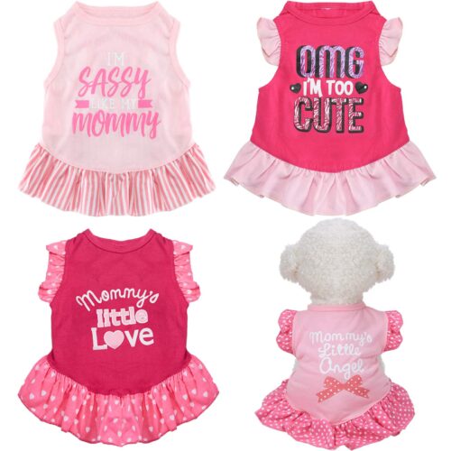 4 Pieces Pet Dress Shirt Cute Sundress Printed Princess Summer Apparel Clothes Dog Skirt With Ruffles For Small Dogs Cats Puppy (S)