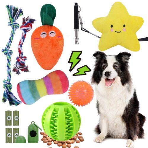 14 Pack Dog Toys,Puppy Chew Toys For Fun And Teething Cleaning With Sturdy Rope Toys, Interactive Treat Dog Ball And Cute Squeaky Toys,Cotton Squeaky Plush Toys For Medium To Small Dogs