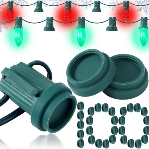 100 Pcs Christmas Light Socket Safety Cap Plugs for C7 and C9 Bulbs Stringers Light Socket Cap Covers Double Sided Light Bulb Socket Cover for Covering Unused Open Sockets Outdoor Green