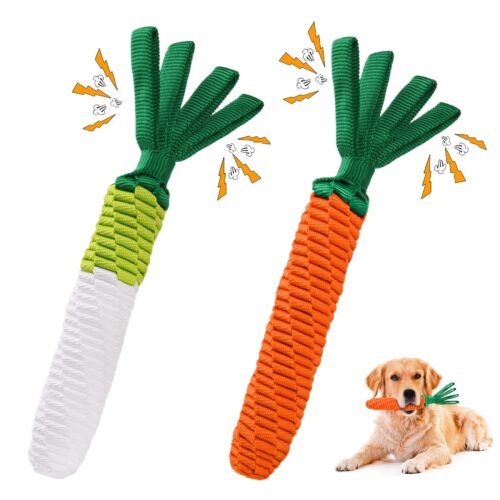 2Pcs Dog Rope Toy, Tug Of War Dog Toy, Cute Carrot Dog Toy With Crinkle Paper Tags