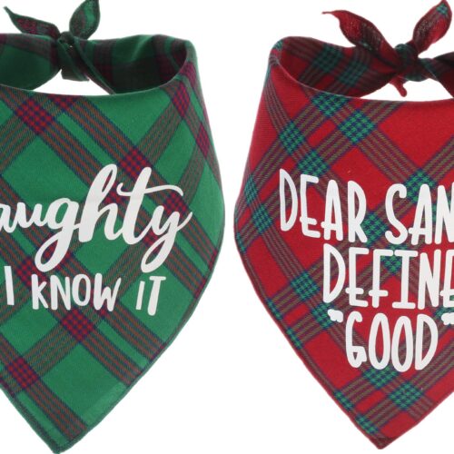 Dog Christmas Bandanas Plaid Reversible Triangle Bibs Scarf Accessories For Dogs Cats