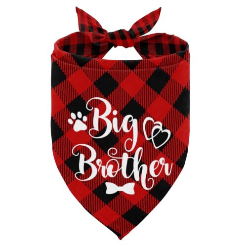 Dog Bandana, Big Brother Dog Bandana, Dog Scarf Plaid Printing, Dog Scarf Accessories, Dog Bandana Pet Scarf, Pet Plaid Scarf Gender Reveal Accessories, Dog Bandana Gift For Small Medium Large (A15)