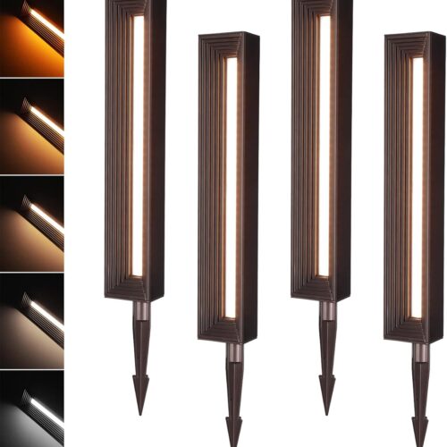 LEONLITE 5CCT Low Voltage Landscape Lights, 7W 12-24V LED Pathway Lights, Die-Casted Aluminum, IP65 for Outdoor Path Sidewalk Walkway, 1800K/2700K/3000K/4000K/5000K, ETL, Oil Rubbed Bronze, Pack of 4