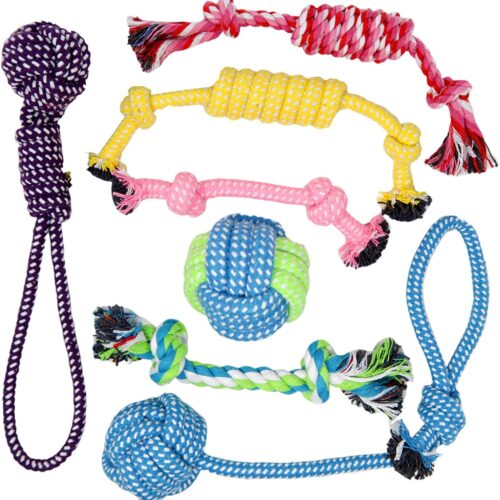 Bk Products Llc 7 Dog Chew Toys Made Of All-Natural Cotton For Small Breeds And Puppies – Dog Rope Toy Set Stimulates Gums, Helps Fight Plaque And Relieves Boredom And Separation Anxiety