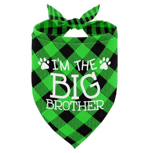 Dog Bandana, I Am The Big Brother Dog Bandana, Dog Scarf Classical Plaid Printing, Dog Scarf Accessories, Dog Bandana Pet Scarf, Pet Plaid Scarf Gender Reveal Accessories, Dog Bandana Gift (D3)