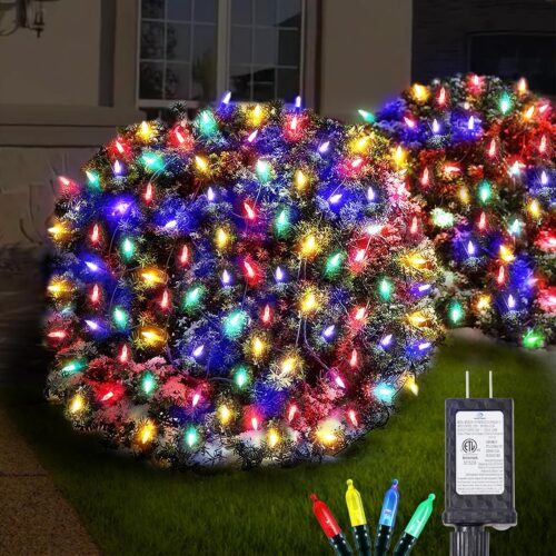 120Led Christmas Net Lights Outdoor 5ft x 6ft Connectable, 8 Modes Net Mesh Lights Waterproof Black Wire, 29V Plug in Mesh Net Lights for Garden, Yard, Bushes, Trunk, Xmas Tree Decor (Multicolor)