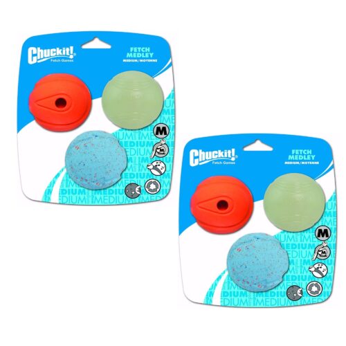 Chuckit! Dog Fetch Toy Medley Package 3 Whistler Glow Rebounce Ball Med 6Ball