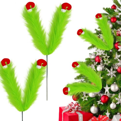 2 Pcs Christmas Tree Picks 27 Inch,Green Furry Legs for Christmas Tree Topper Wreath Vase Filler,Christmas Tree Decorations