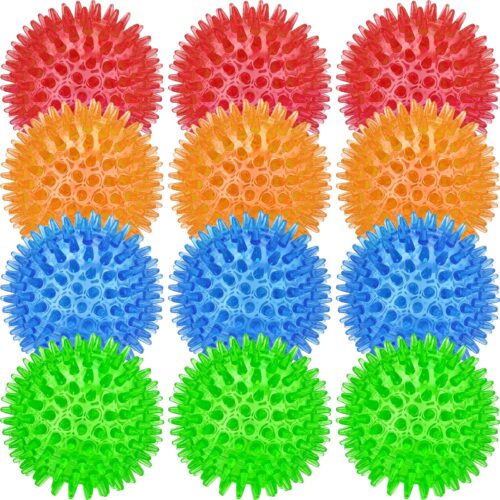 12 Pack 3.5 Inch Squeaky Dog Toy Balls Spikey Dog Balls Large Dog Chew Toys For Medium Large And Small Dogs For Aggressive Chewers,4 Colors