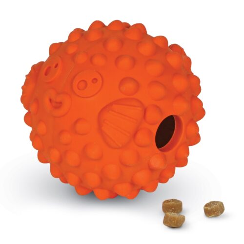 Brightkins Tough & Tumble Small Pufferfish - Interactive Dog Puzzle Toy For All Breeds, Rubber Dog Toys For Aggressive Play