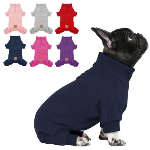 Cyeollo Dog Pajamas Fleece Dog Pjs Jumpsuit Thermal Dog Onesie Stretchy Doggie Pet Jammies Outfits For Dogs Cats Apparel, Navy Xs